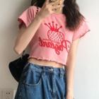 Short-sleeve Fruit Print Cropped T-shirt