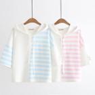 Striped Panel Hooded Elbow-sleeve T-shirt