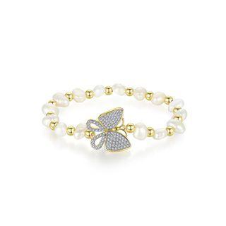 Fashion And Elegant Plated Gold Butterfly Cubic Zirconia Imitation Pearl Bracelet Golden - One Size