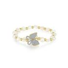 Fashion And Elegant Plated Gold Butterfly Cubic Zirconia Imitation Pearl Bracelet Golden - One Size