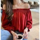 Long Sleeve Off-shoulder Plain Blouse