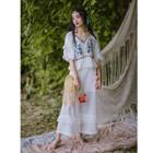 Fringed Perforated Wide-leg Pants