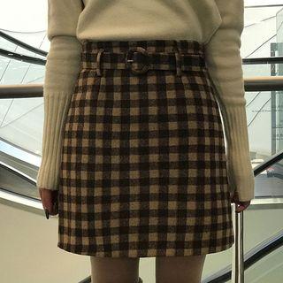 Plaid Mini Skirt With Belt