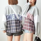 Puff Sleeve Lettering Plaid Panel Top