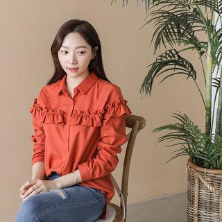 Frilled Long-sleeve Shirt (l~xxxl)
