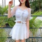Set: Bell-sleeve Swim Top + Swim Skirt + Shorts
