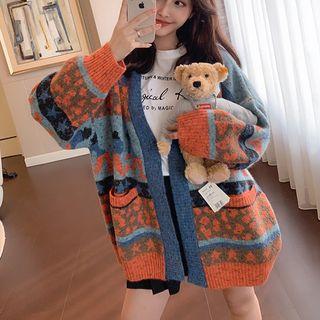 Front Pocket Patterned Knit Cardigan