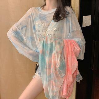 Long-sleeve Letter Tie Dye T-shirt