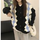 V-neck Color-block Loose-fit Sweater Black - One Size