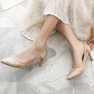 Mesh Panel Pointy-toe Pumps