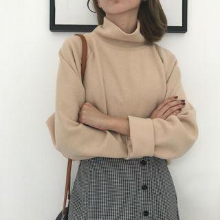 Plain Turtle-neck Loose-fit Knit Top