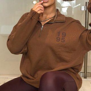 Long Sleeve Half-zip Collared Lettering Top