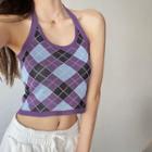 Argyle Cropped Knit Top