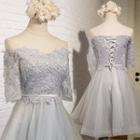 Elbow Sleeve Off Shoulder Bridesmaid Dress