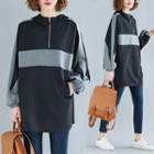 Color Block Long Hoodie As Shown In Figure - One Size