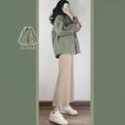 Plain Fleece Jacket / Wide Leg Pants