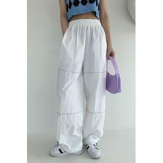 Drawstring Stitched Nylon Pants