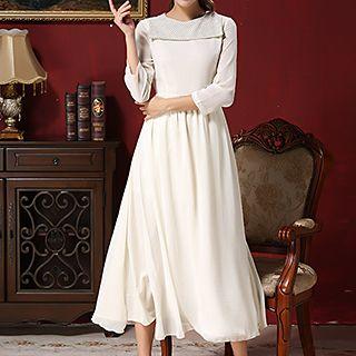 Wide Collar Long-sleeve Maxi Dress