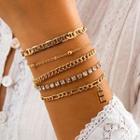 Set Of 5: Rhinestone Bracelet + Chain Bracelet