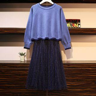 Sweater / Striped Midi A-line Skirt / Set