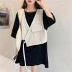 Tied Vest / Elbow-sleeve Plain T-shirt