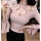 Cross Strap Front Plain Long Sleeve T-shirt