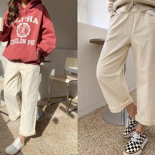 Band-waist Loose-fit Pants Cream - One Size