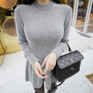 Wool Blend Knit A-line Minidress