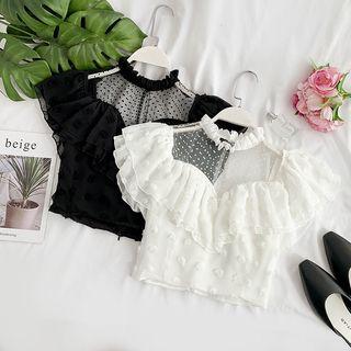 Short-sleeve Mesh Panel Cropped Top