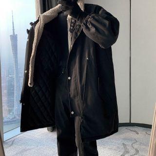 Mock Two-piece Fleece Panel Zip-up Coat