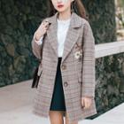 Flower Embroidered Plaid Blazer