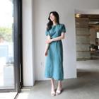 Short-sleeve Slit-side Linen Maxi Dress