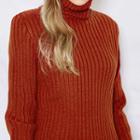 Turtle-neck Long-sleeve Rib-knit Top