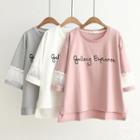 Lace Insert Lettering Embroidered Short-sleeve T-shirt