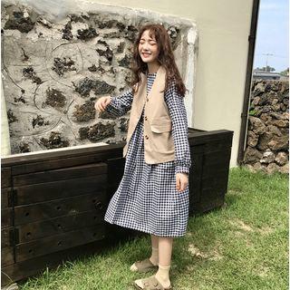Plain Vest / Long-sleeve A-line Midi Dress