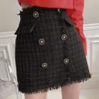 Inset Shorts Button-trim Tweed Skirt