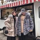 Couple Matching Faux-fur Plaid Hooded Jacket