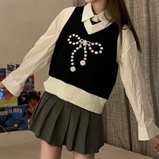 Bow Sweater Vest / Long-sleeve Shirt