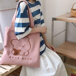 Cartoon Bear Embroidered Canvas Tote Bag