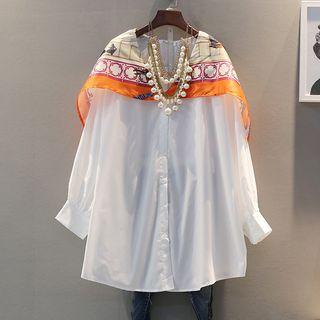 Long-sleeve Neckerchief Accent Blouse