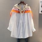 Long-sleeve Neckerchief Accent Blouse