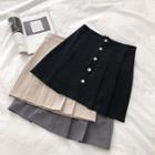 Single-breasted High-waist Pleated Skirt