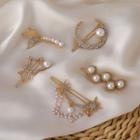 Set Of 5 : Faux Pearl Rhinestone Hair Clip (assorted Designs) Set - Gold - One Size