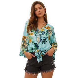 Tie-waist Printed Blouse