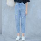 Washed Ripped Cropped Jeans