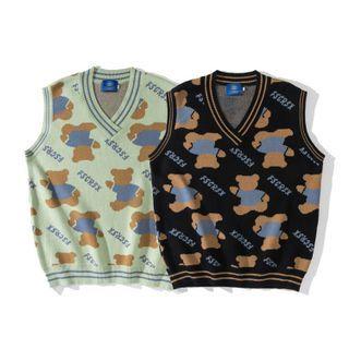 V-neck Bear Knit Vest