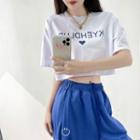 Short-sleeve Lettering Cropped T-shirt / Smiley Face Print Harem Pants