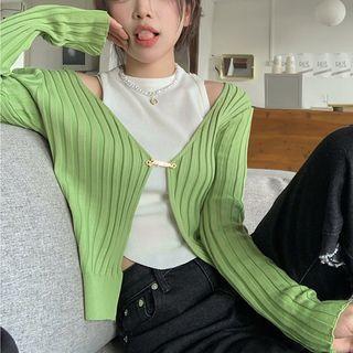 Cropped Tank Top / Metal-accent Cardigan