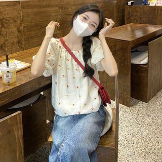 Embroider Floral Oversize Blouse Almond - One Size