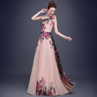 Floral Print Strapless Cocktail Dress / Evening Gown